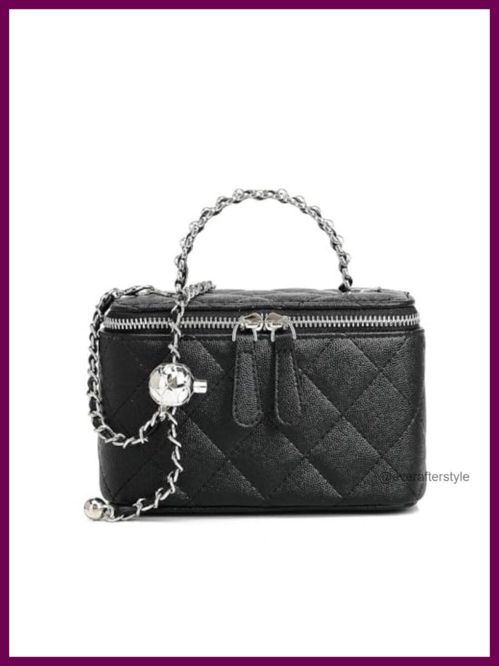 Quilted Faux Leather Mini Box Crossbody Bag with Pearl Chain & Top Handle